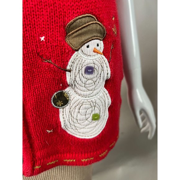 Christopher & Banks Snowman Zip Sweater Vest XL Red Snowman Cotton Ramie Blend - Picture 2 of 16